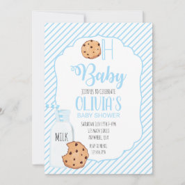 Invitación Baby Shower azul de leche y cookies
