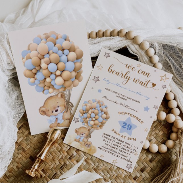 Invitación Baby Shower azul de luz de espera de Bear (Subido por el creador)