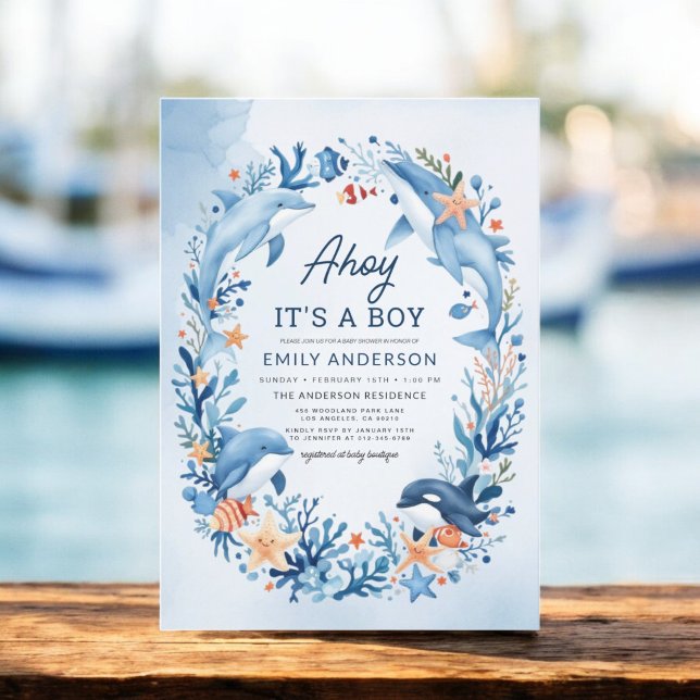 Invitación Baby Shower azul de niño bajo el mar (Subido por el creador)