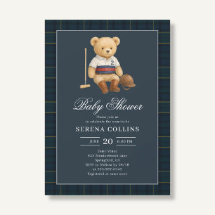 Invitación Baby Shower azul de oso precoz deportivo