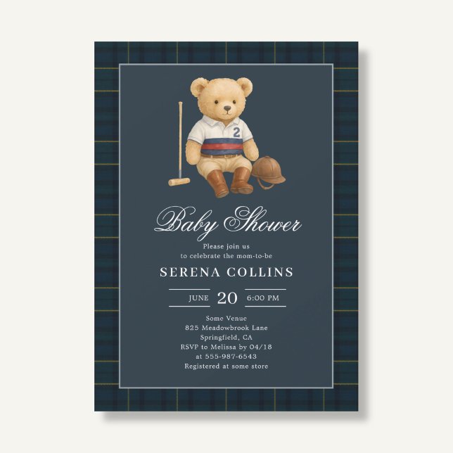 Invitación Baby Shower azul de oso precoz deportivo (Subido por el creador)