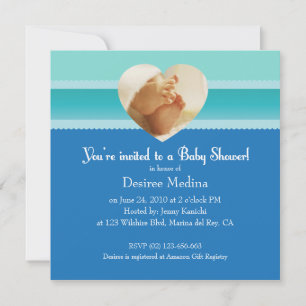 Invitación Baby Shower azul de pies pequeños para bebé