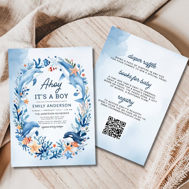 Invitación Baby Shower azul de todo en un niño bajo el mar (Subido por el creador)