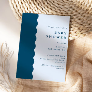 Invitación Baby Shower azul del borde dorado de Boho
