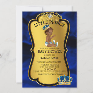 Invitación Baby Shower Azul del Príncipe Afroamericano