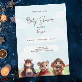 Invitación Baby Shower azul del ratón de la ardilla del conej