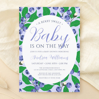 Invitación Baby Shower azul dulce Blueberry