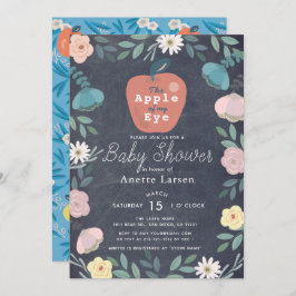 Invitación Baby Shower azul floral Apple Black Chalkboard