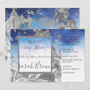 INVITACIÓN BABY SHOWER AZUL & GRIS VINTAGE DE LARGA DISTANCIA