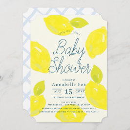 Invitación Baby Shower azul limón pintado a mano