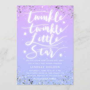 Invitación Baby Shower azul morado de estrella pequeña