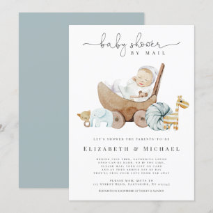 Invitación Baby Shower Azul Por Mail Boy Boho Distancia Soci