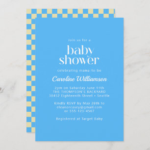 Invitación Baby Shower azul retro estético