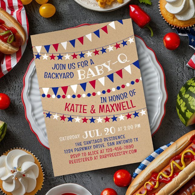 Invitación Baby Shower azul rojo Baby-Q (Subido por el creador)