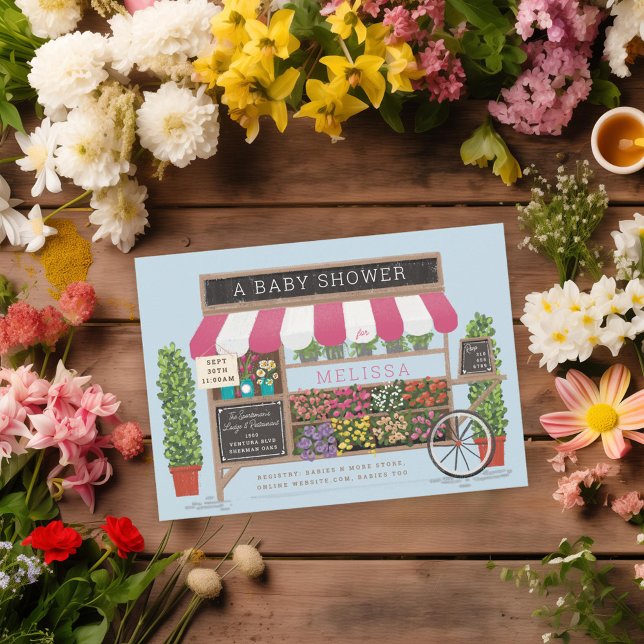 Invitación Baby Shower azul rosado en el mercado de los agric (Subido por el creador)
