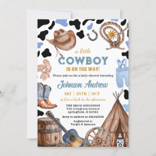 Invitación Baby Shower azul rústico CowBoy