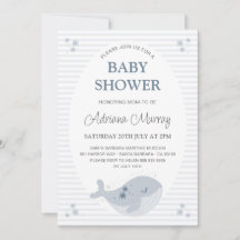 Baby Shower azul turbio de ballena dibujado a mano