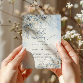 Invitación Baby Shower azul turbio de invierno de nieve