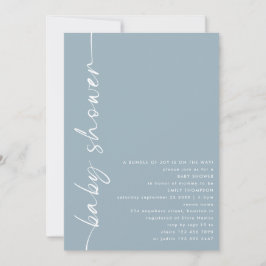 Invitación Baby Shower azul turbio de texto minimalista girad