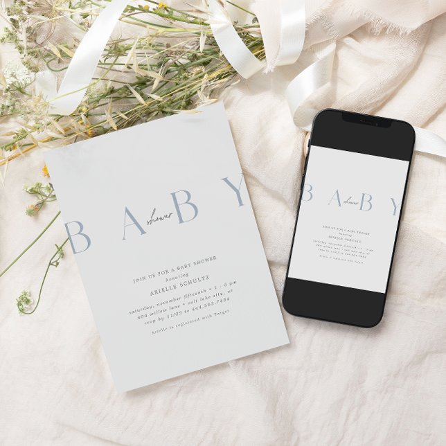Invitación Baby Shower azul ultraconservador mínimo y turbio (Subido por el creador)