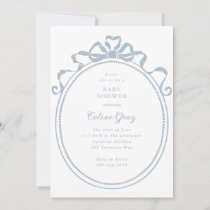 Invitación Baby Shower azul victoriano de cinta antigua