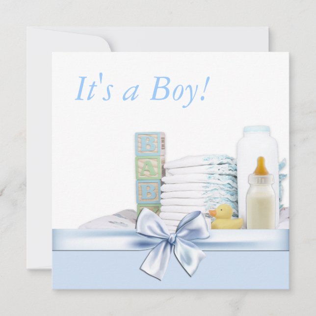 Invitación Baby Shower azul y amarillo (Anverso)