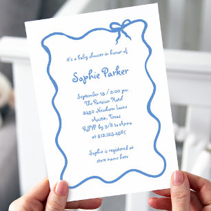 Invitación Baby Shower azul y blanco azul de color francés il