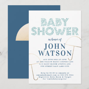 Invitación Baby Shower azul y blanco del paraguas del Relieve