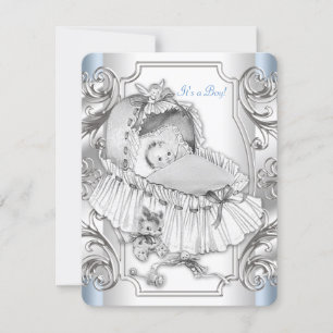 Invitación Baby Shower Azul y Plateado para Niño