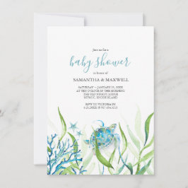 Invitación Baby Shower azul y verde a la tortuga m