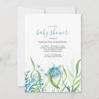 Invitación Baby Shower azul y verde a la tortuga m