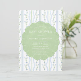 Invitación Baby Shower azul y verde floral vintage