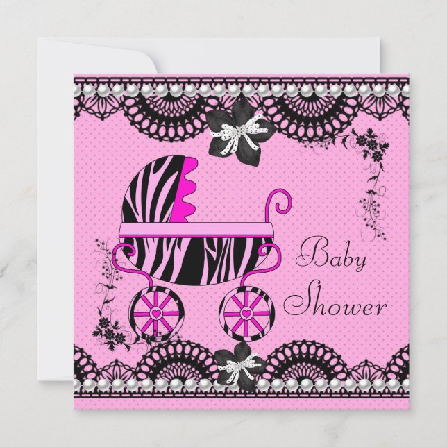 Invitación Baby Shower Baby Black White Pink Chica (Anverso)