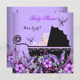 Invitación Baby Shower Baby Blona Chica Morple Butterfly