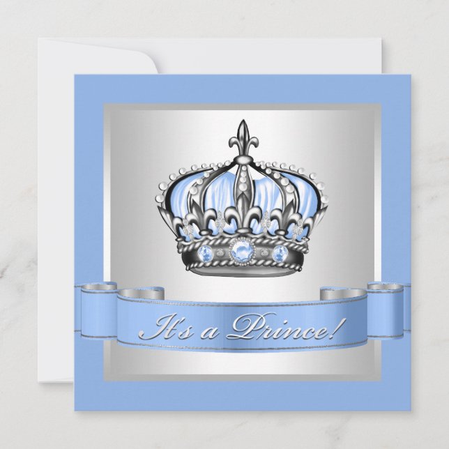 Invitación Baby Shower Baby Blue and Silver Prince (Anverso)