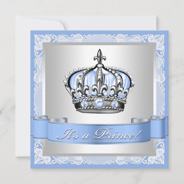 Invitación Baby Shower Baby Blue and Silver Prince (Anverso)