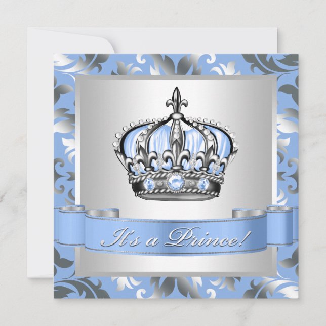 Invitación Baby Shower Baby Blue and Silver Prince (Anverso)
