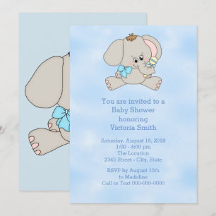 Invitación Baby Shower Baby Boy Baby Elephant