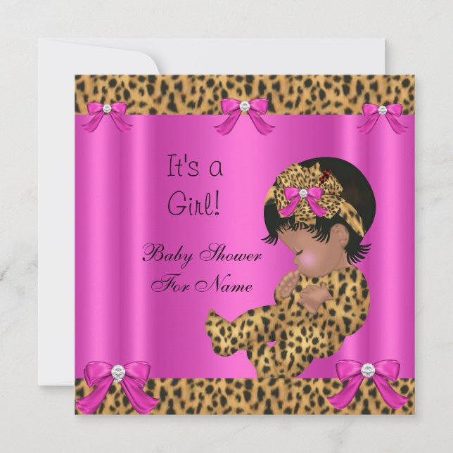 Invitación Baby Shower Baby Cute Chica Leopardo Hot Pink Gold (Anverso)