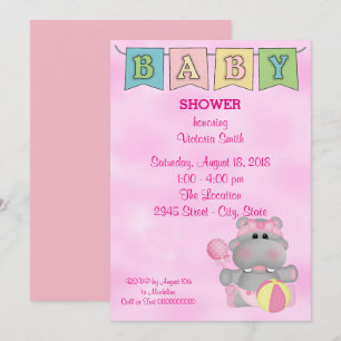 Invitación Baby Shower Baby Girl Hippo