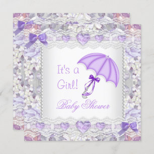 Invitación Baby Shower Baby Girl Lavender Floral Umbrella