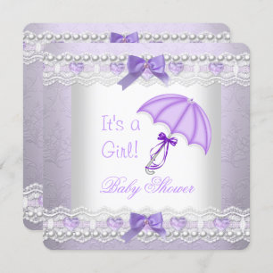 Invitación Baby Shower Baby Girl Lavender White Umbrella