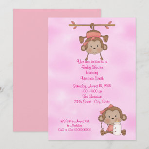 Invitación Baby Shower Baby Girl Monkey