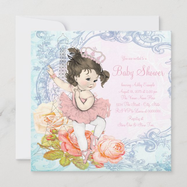 Invitación Baby Shower Bailarina de París (Anverso)