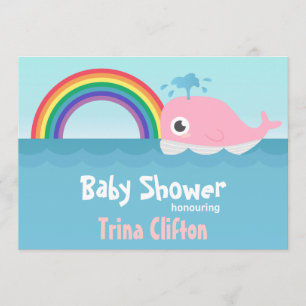 Invitación Baby Shower - Ballena Rosa Bebé con Arcoíris