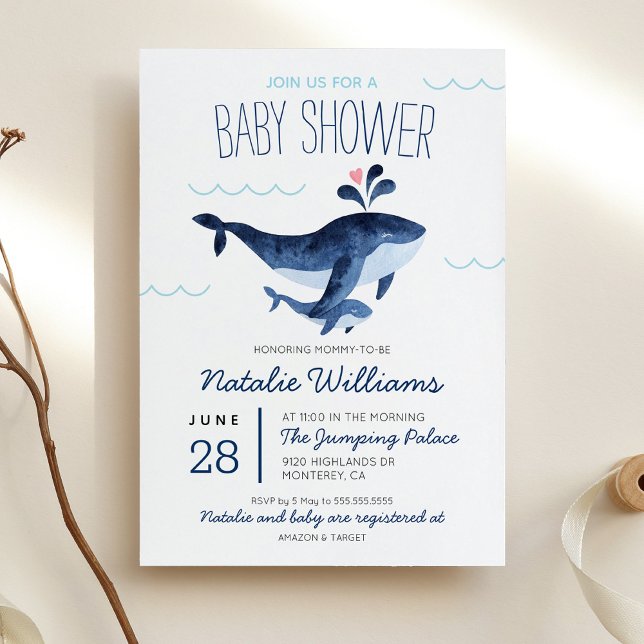 Invitación Baby Shower: ballenas náuticas bajo el mar (Subido por el creador)