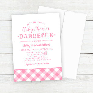 Invitación Baby Shower Barbacoa Cuadro de Gingham Rosa
