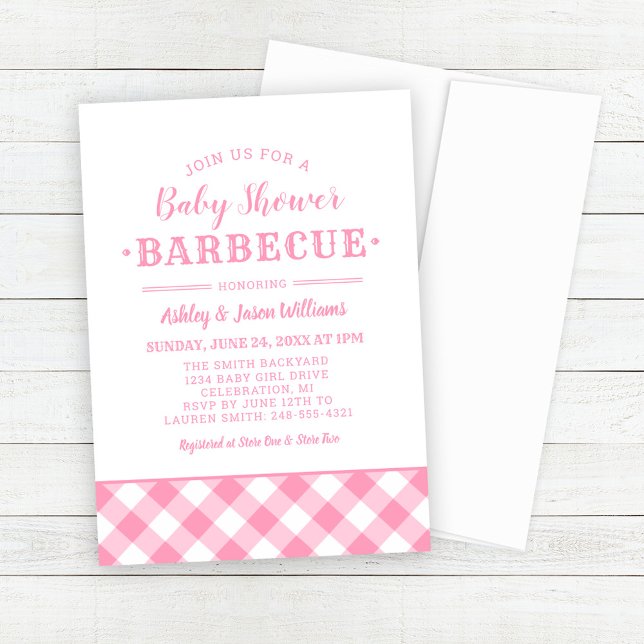 Invitación Baby Shower Barbacoa Cuadro de Gingham Rosa (Subido por el creador)