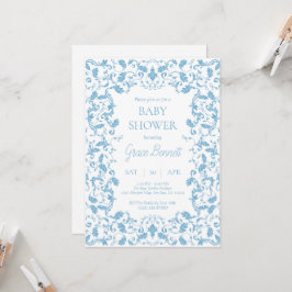 Invitación Baby Shower barroca azul