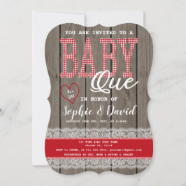 Invitación Baby Shower BBQ Chica Ruso Red Gingham Wood